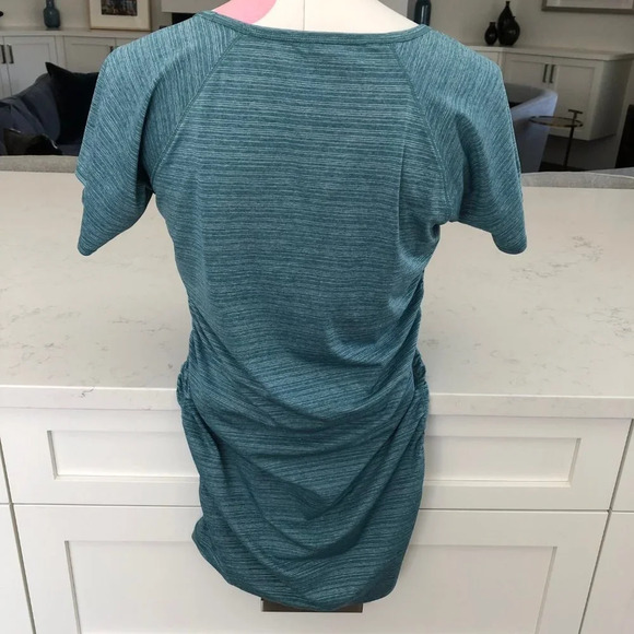 Eddie Bauer Sunwashed Stripe SS Scoop Neck Long Top w Side Ruching Green Sz M - Picture 6 of 12